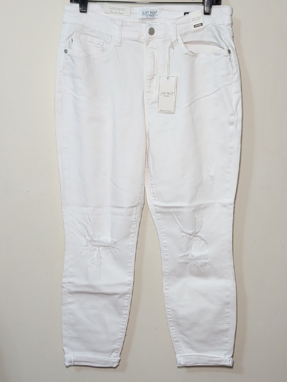 Judy Blue White Boyfriend Fit Jeans Ripped Knees Mid-Rise NEW Womens Size 11/30